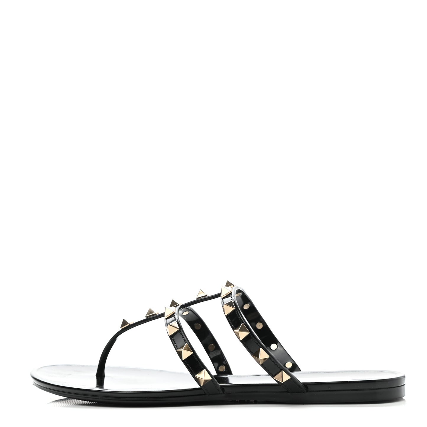 PVC Jelly Rockstud Caged Flat Thong Sandals 37 Black