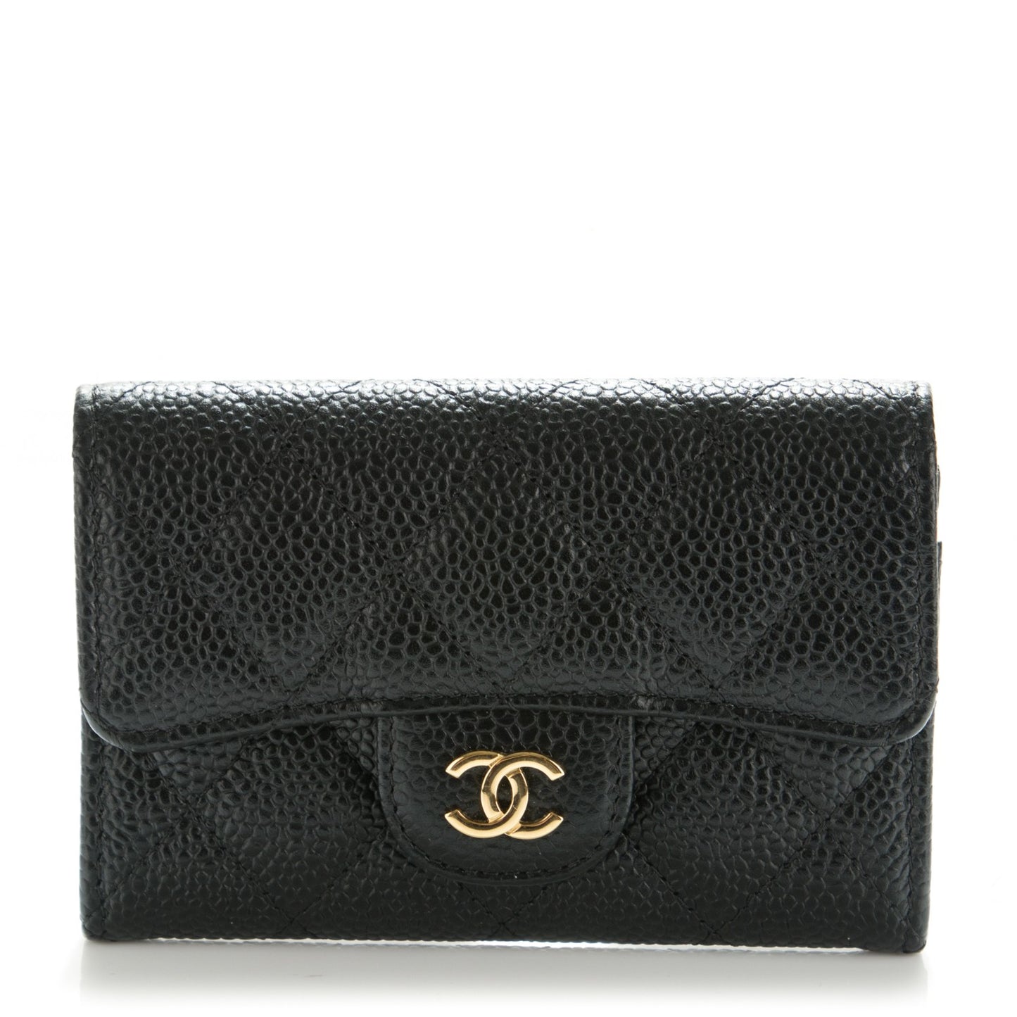 Caviar Quilted Flap Card Holder Black