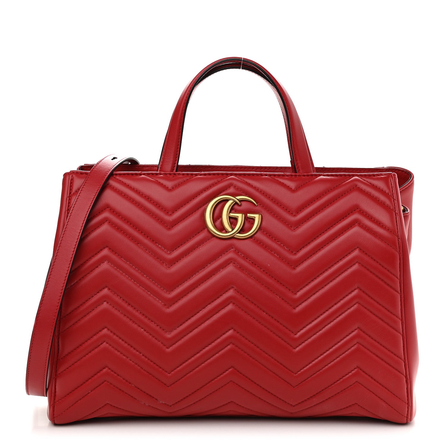 Gucci Calfskin Matelasse Medium GG Marmont Tote Hibiscus Red 1 of 15