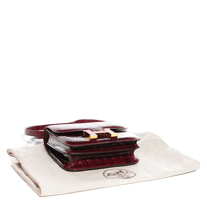 Hermes Shiny Alligator Lizard Marquette Constance 18 Bourgogne Rouge Moyen 4 of 9