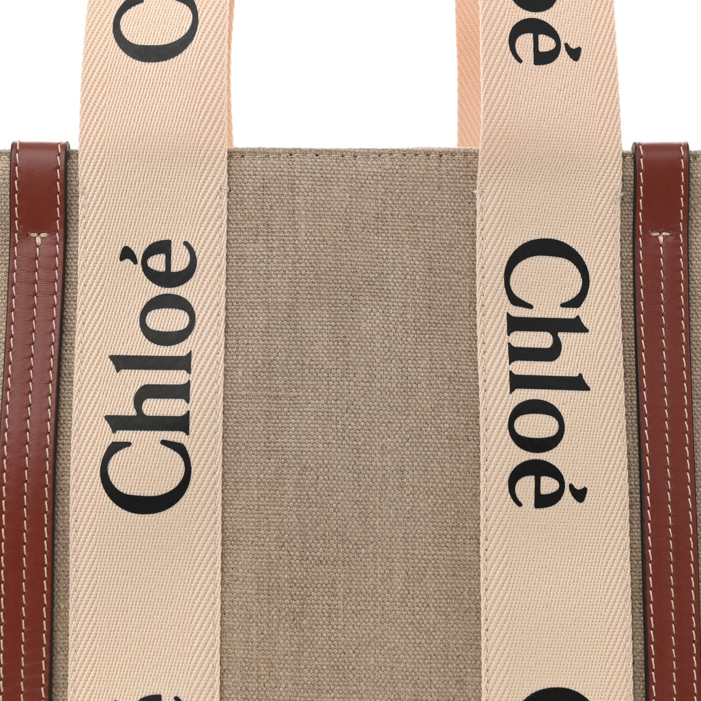 Linen Calfskin Medium Woody Ribbon Tote White Brown