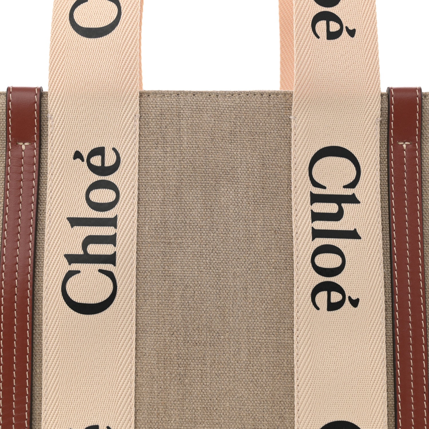 Chloe Linen Calfskin Medium Woody Ribbon Tote White Brown 8 of 10