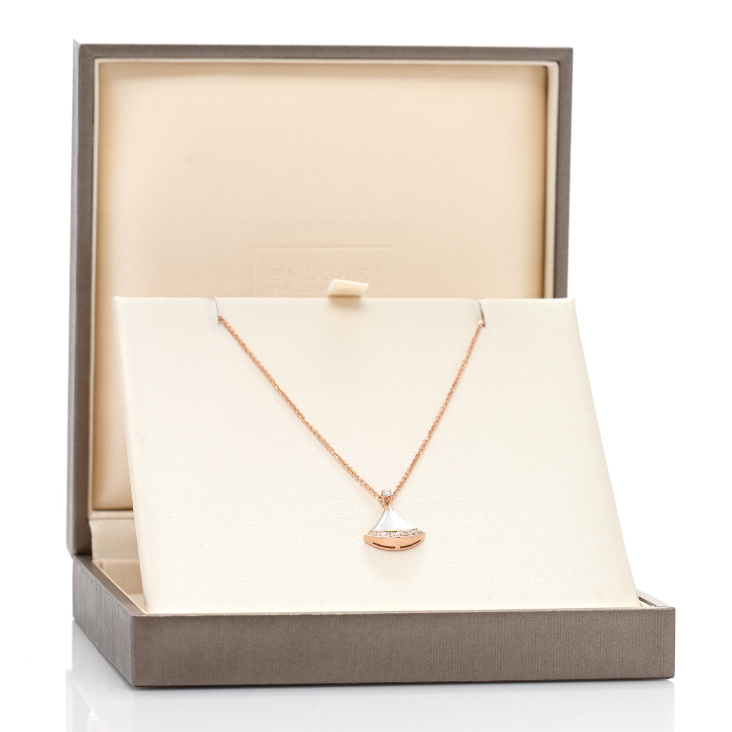 Bulgari 18K Rose Gold Diamond Mother of Pearl Divas' Dream Pave Pendant Necklace 5 of 5
