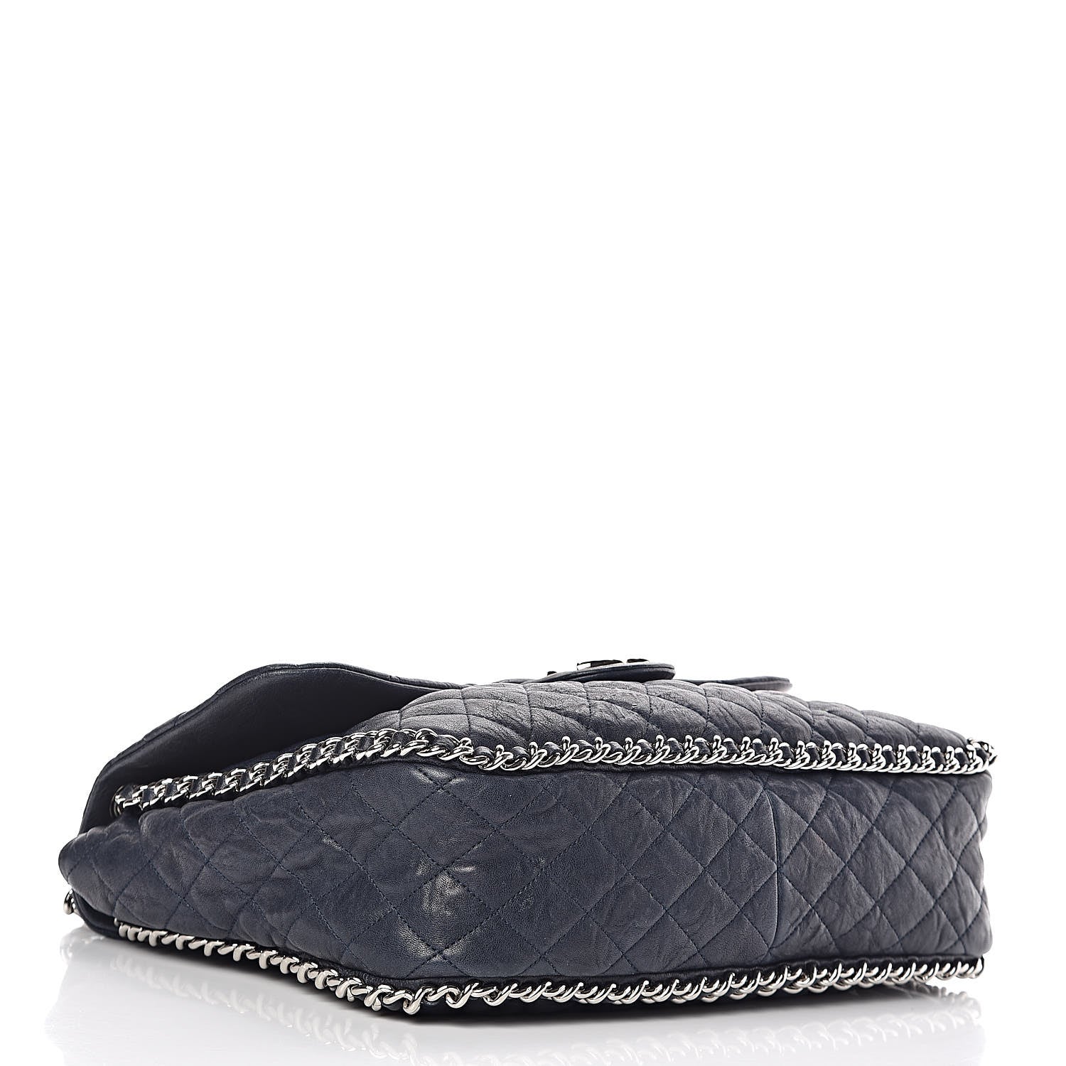 Chanel Washed Lambskin Quilted Chain Around Maxi Flap Dark Navy Blue 4 of 11