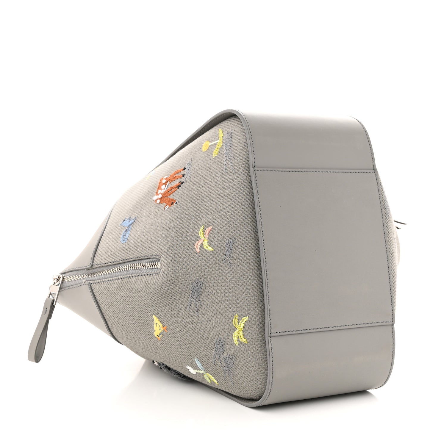 X SUNA FUJITA Satin Calfskin Canvas Embroidered Hammock Shoulder Bag Grey
