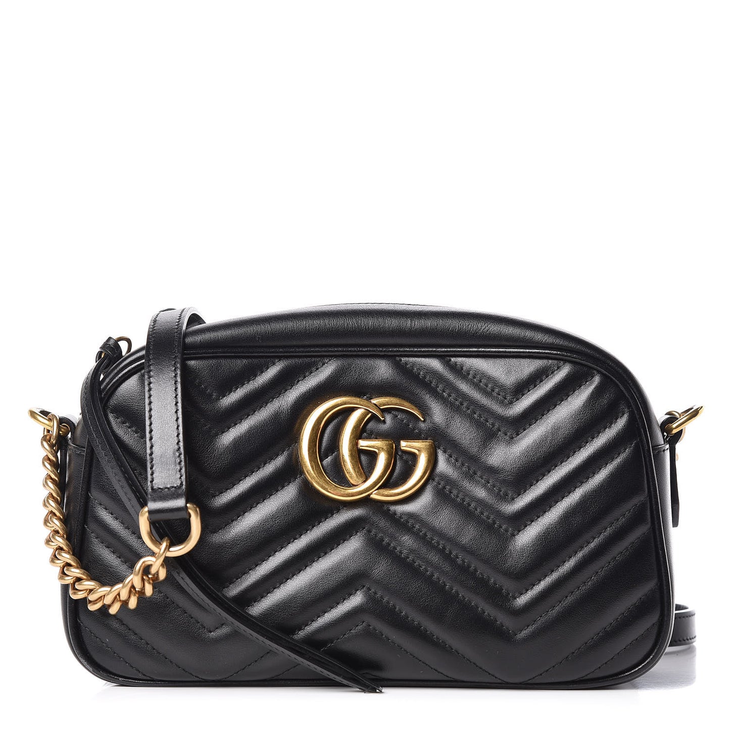 Calfskin Matelasse Small GG Marmont Chain Shoulder Bag Black