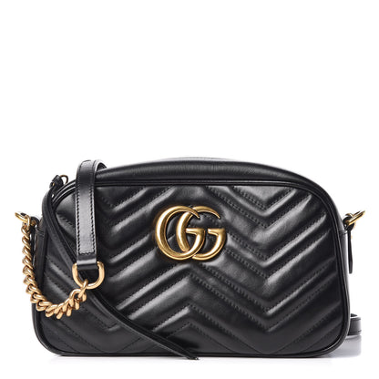 Gucci Calfskin Matelasse Small GG Marmont Chain Shoulder Bag Black 1 of 11