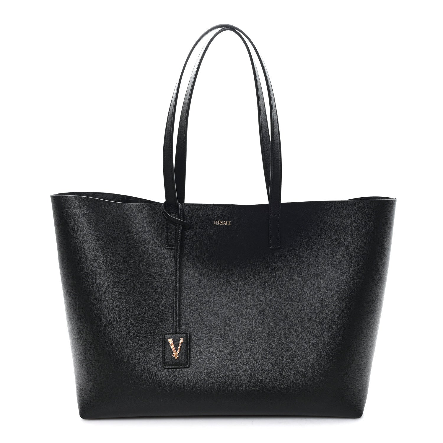 Versace Calfskin Virtus Tote Black 1 of 10