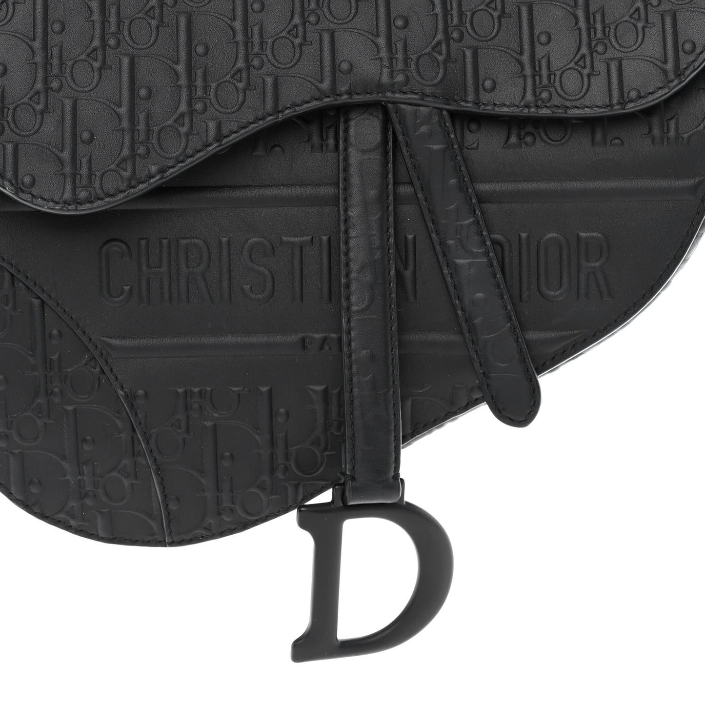 Calfskin Embossed Oblique Saddle Bag Black
