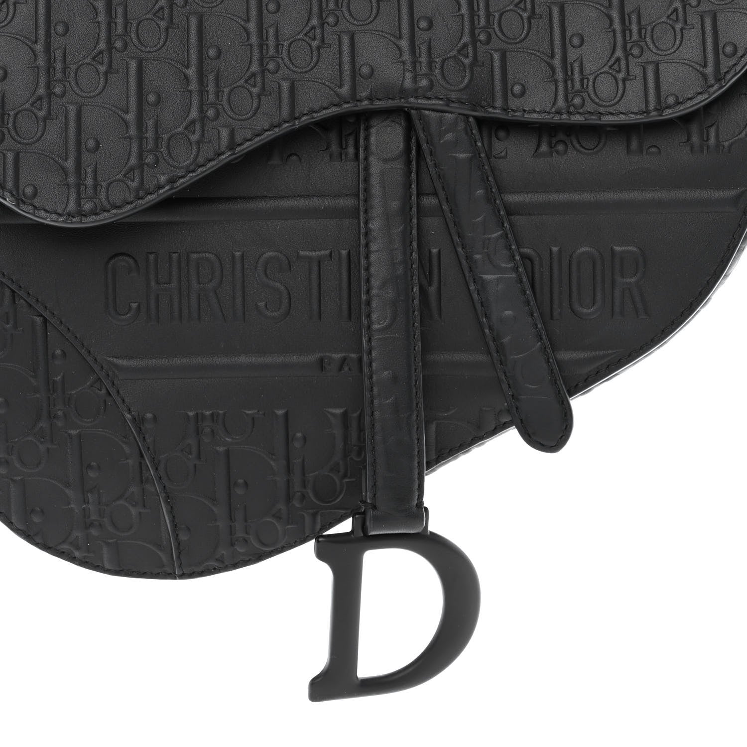 Christian Dior Calfskin Embossed Oblique Saddle Bag Black 8 of 10