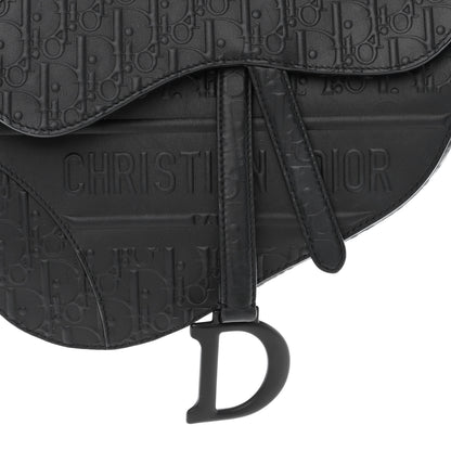 Christian Dior Calfskin Embossed Oblique Saddle Bag Black 8 of 10