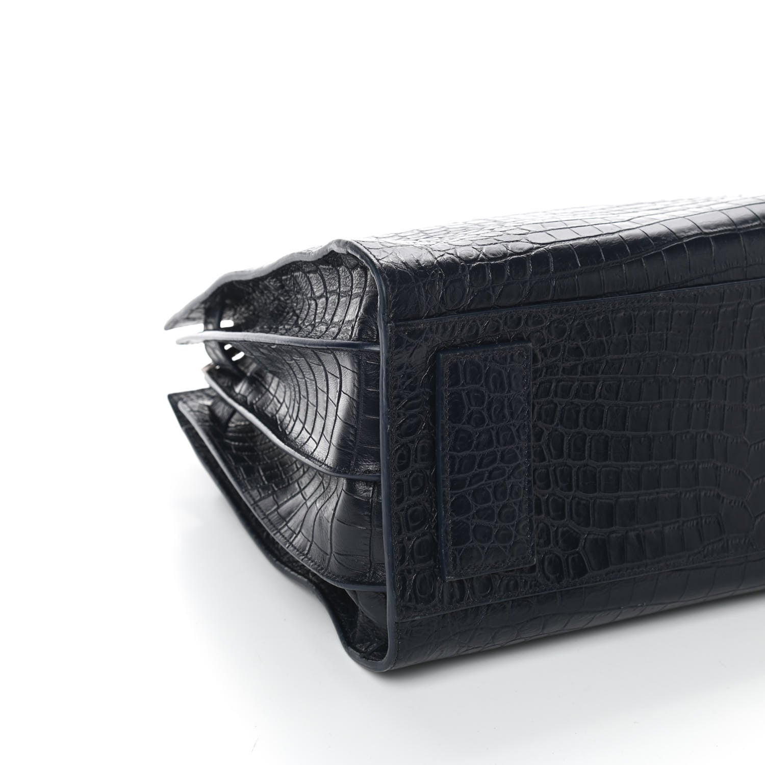 Saint Laurent Calfskin Crocodile Embossed Small Supple Sac de Jour Navy 8 of 9