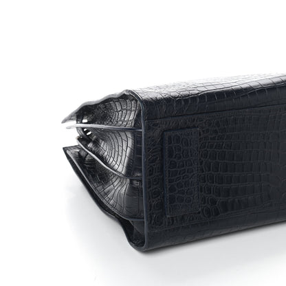 Saint Laurent Calfskin Crocodile Embossed Small Supple Sac de Jour Navy 8 of 9