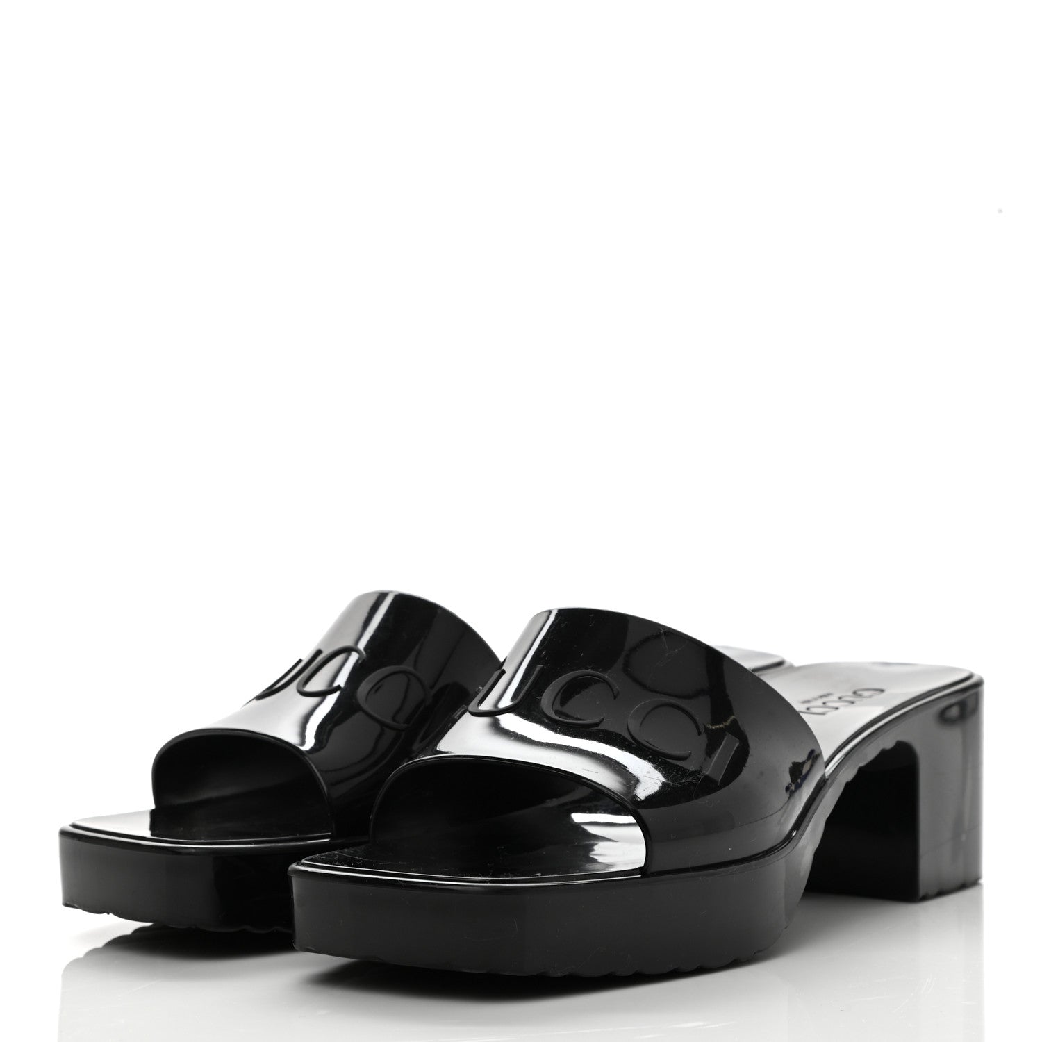 Gucci Rubber Gucci Logo Womens Platform 20/60mm Slide Sandals 38 Black 3 of 8