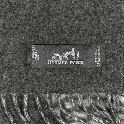 Hermes Cashmere Casaque Entrelacs Equestres Muffler Anthracite Gris Clair 3 of 3