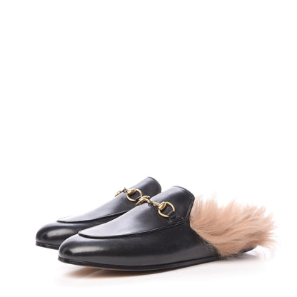 Gucci Calfskin Fur Womens Princetown Slippers 37.5 Black 3 of 8