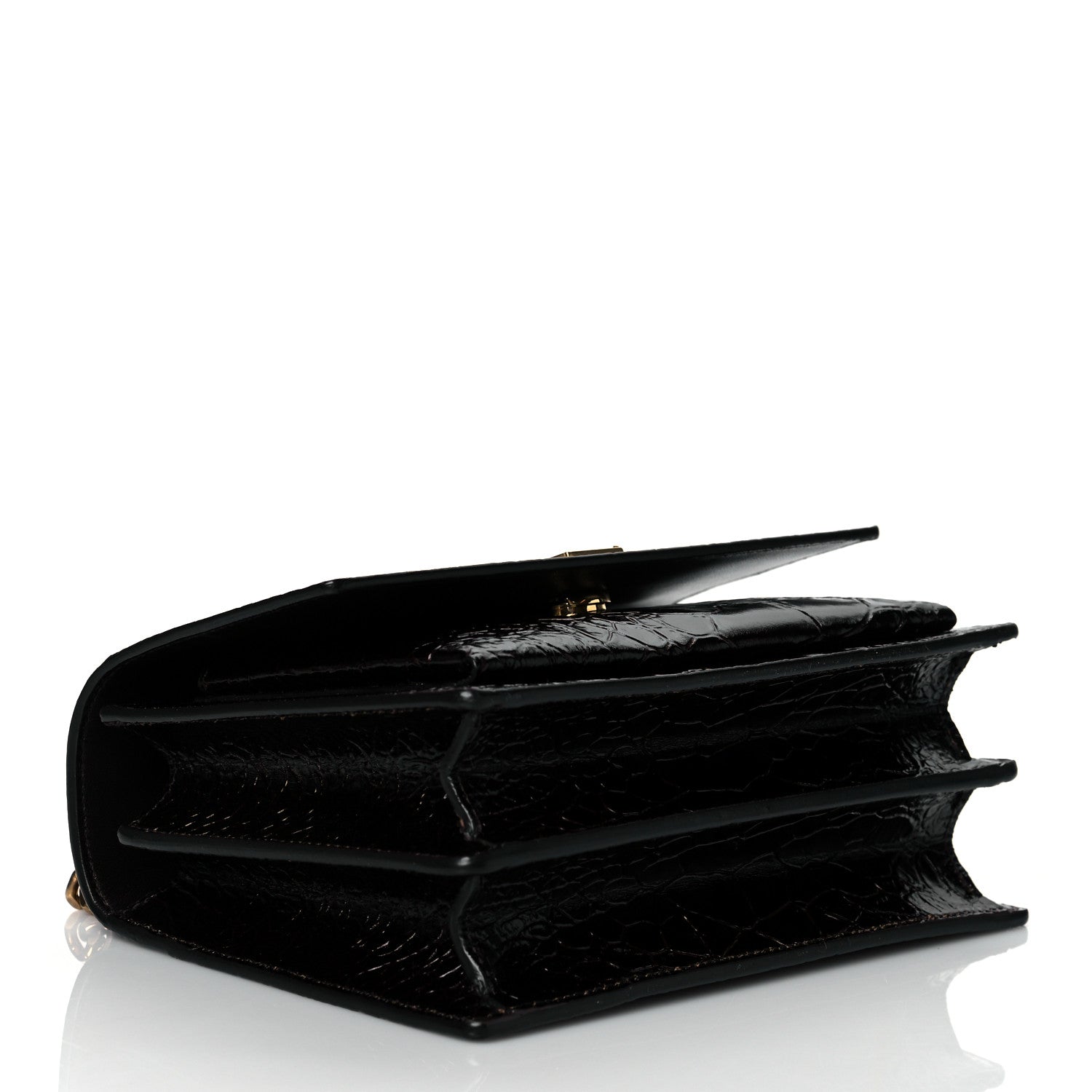 Saint Laurent Calfskin Crocodile Embossed Small Monogram Sunset Brown 3 of 8