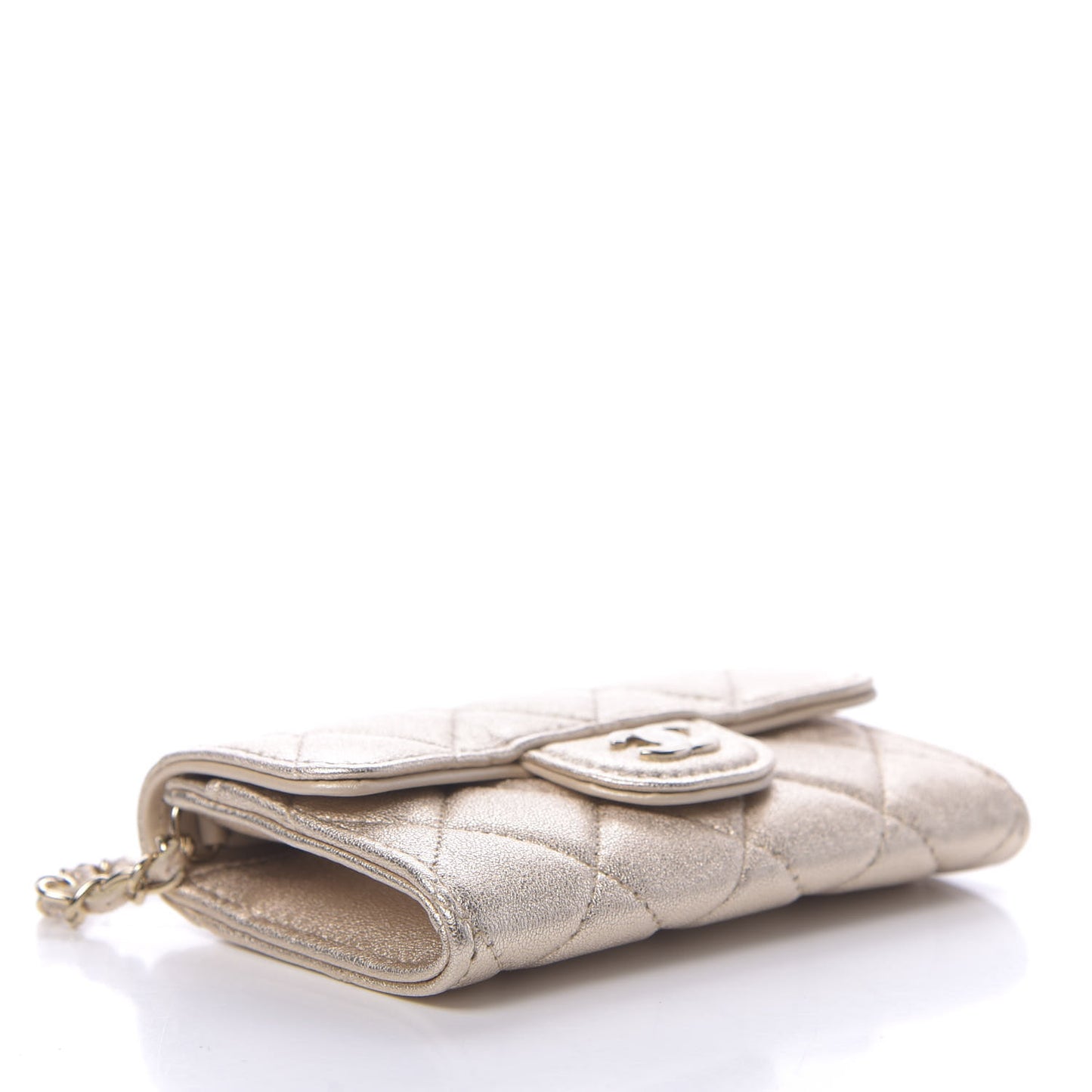 Metallic Lambskin Quilted Flap Chain Waist Bag Gold