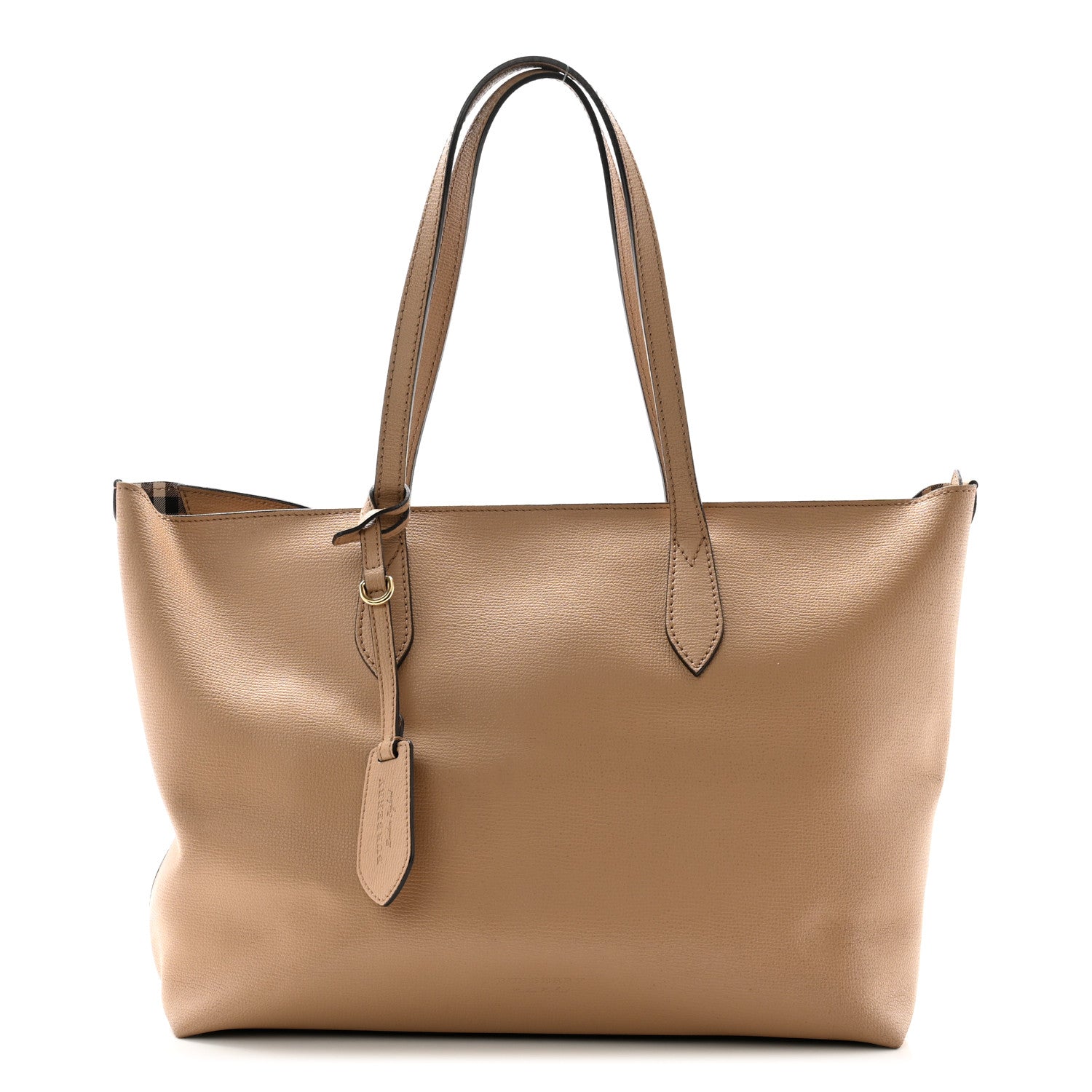 Burberry Grainy Calfskin Haymarket Check Medium Ardwell Zip Tote Camel 1 of 11