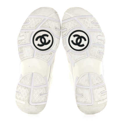 Chanel Suede Calfskin Fabric CC Sneakers 38 White 5 of 9