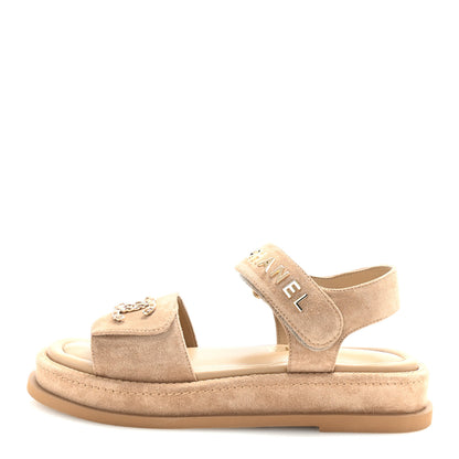 Chanel Suede Calfskin Velcro Dad Sandals 36 Beige 1 of 10