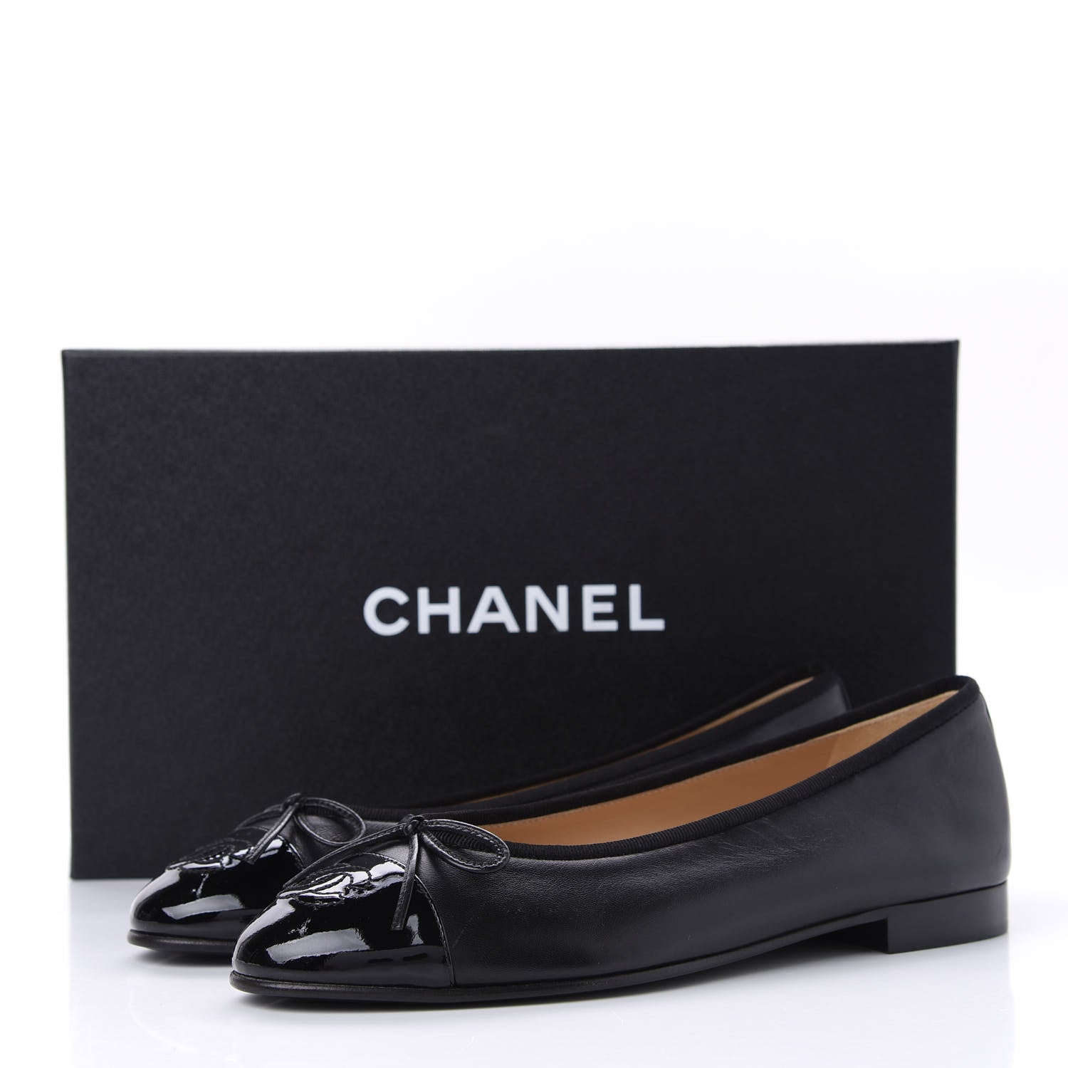 Chanel Lambskin Patent Cap Toe Ballerina Flats 37 Black 12 of 12