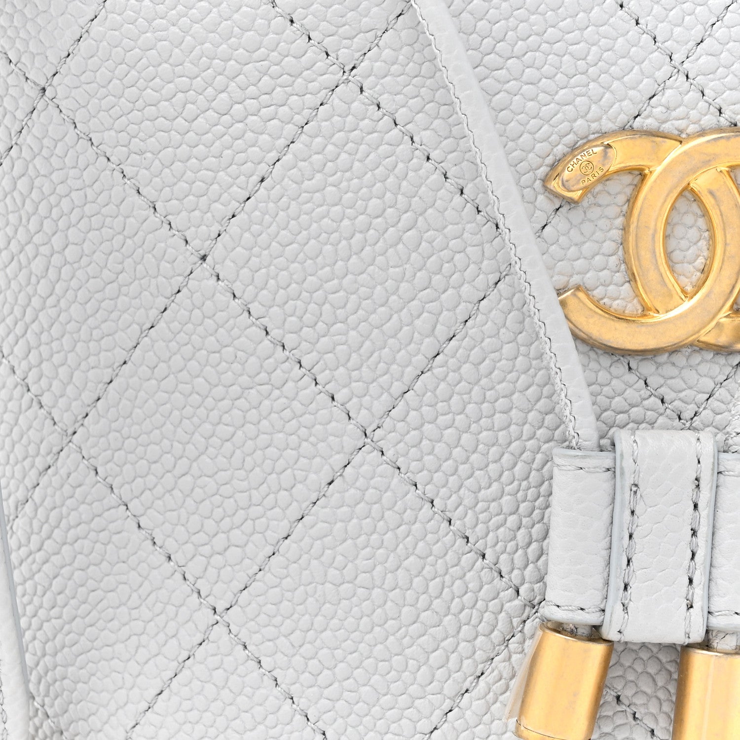 Chanel Grained Calfskin Stitched Small Drawstring Bag Grey 8 of 12