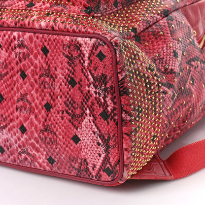 MCM Snakeskin Embossed Visetos Studded Medium Stark Backpack Red Pink 8 of 12