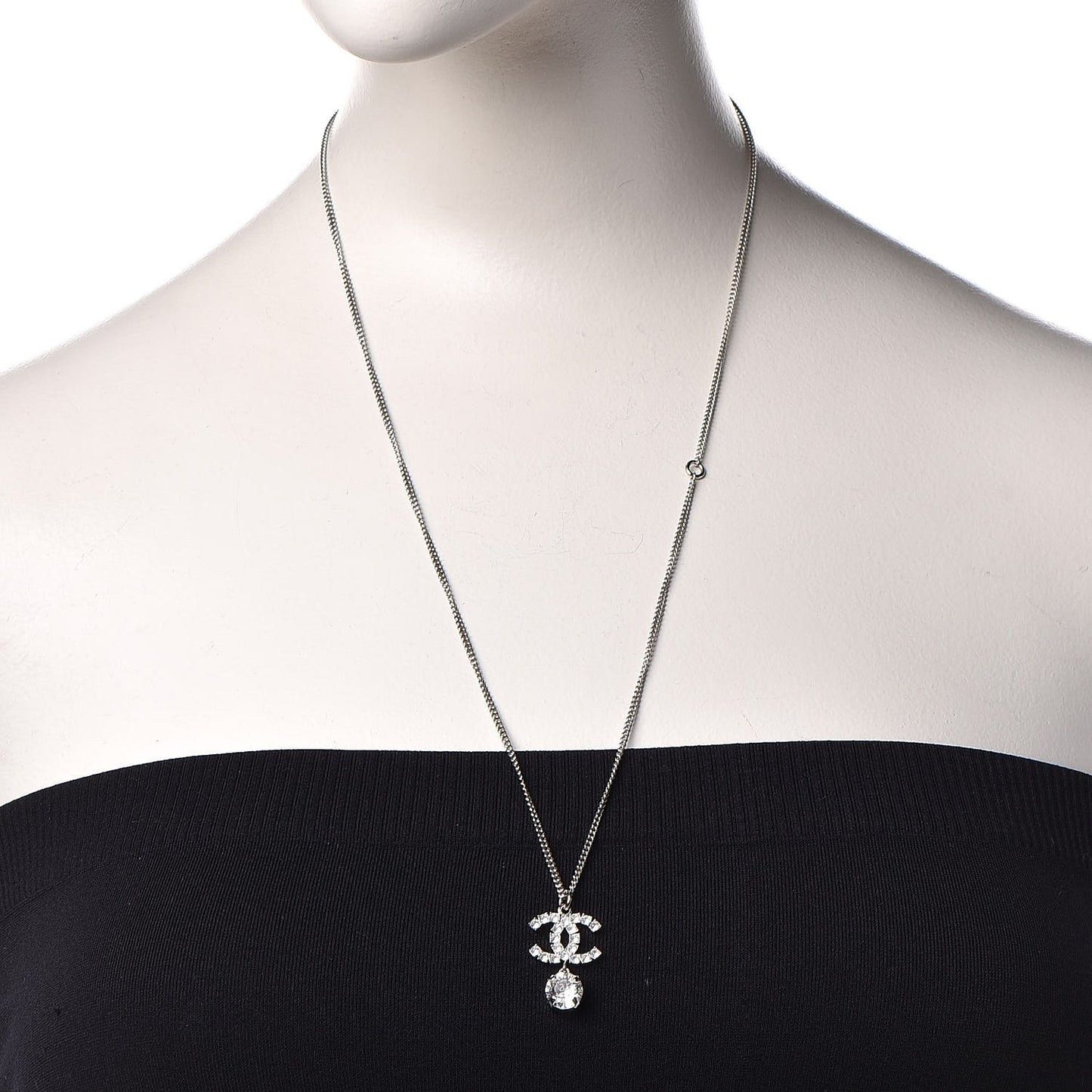 Crystal CC Drop Necklace Silver