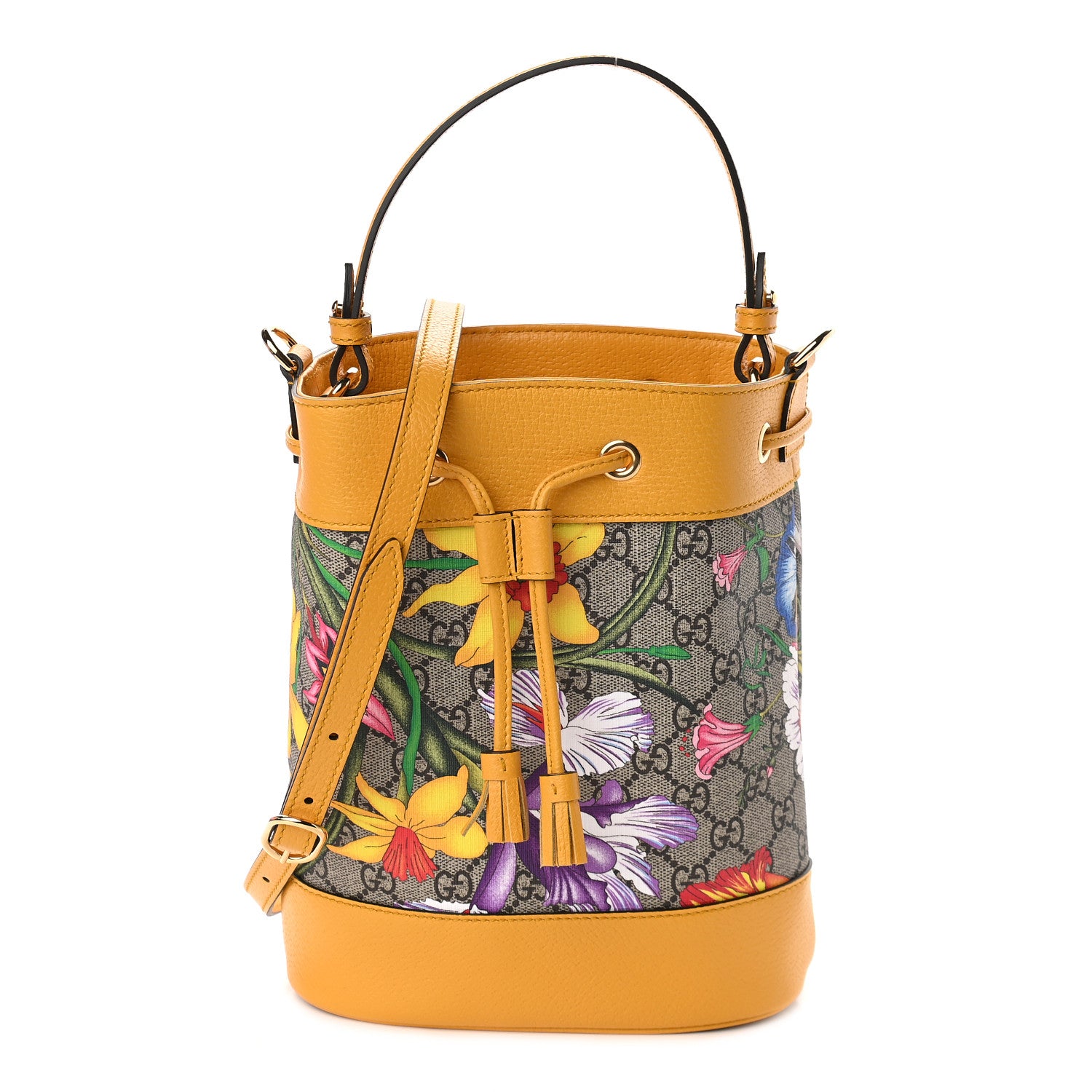 Gucci GG Supreme Monogram Flora Small Ophidia Bucket Bag Beige Multicolor Crop 1 of 9