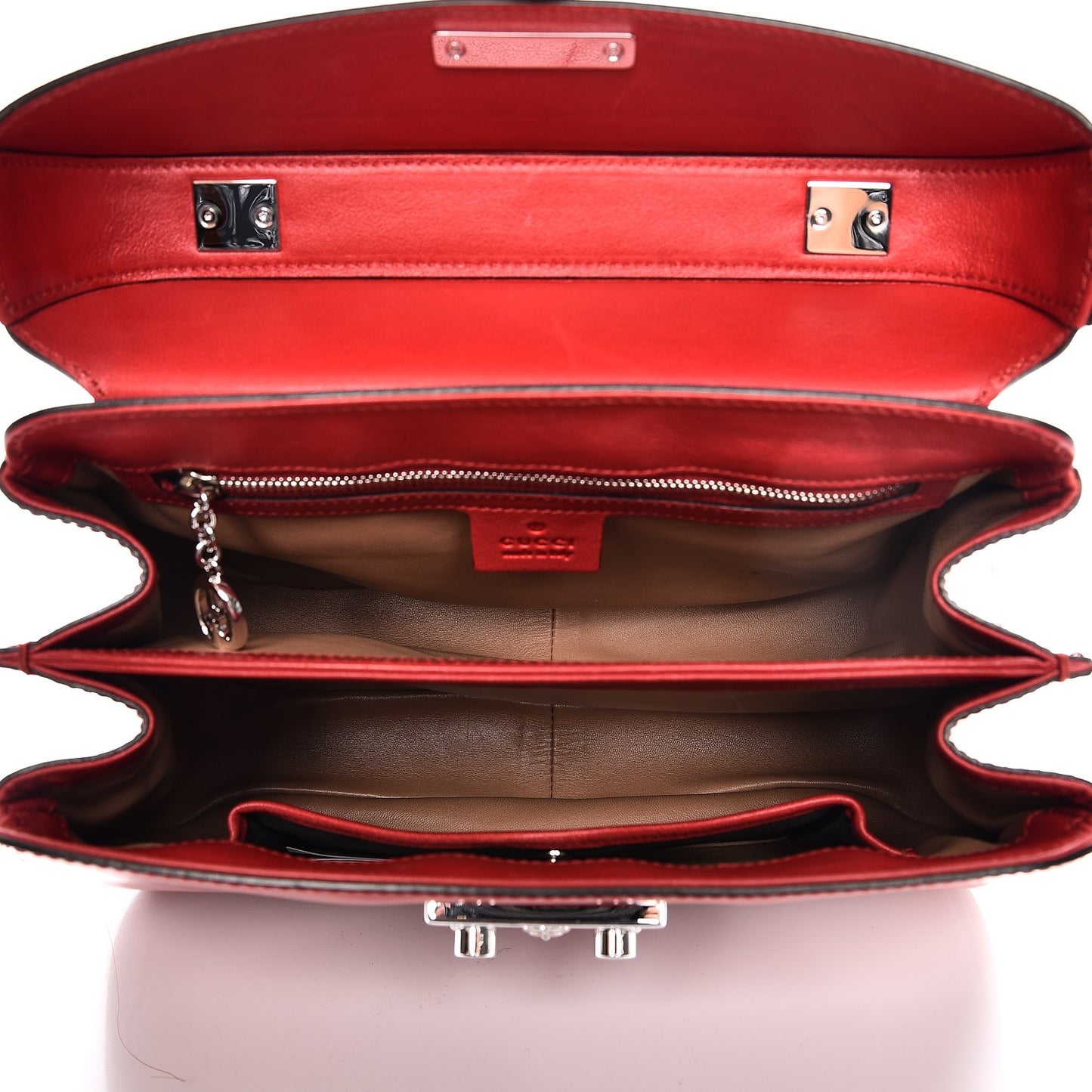 Regent Calfskin Bamboo Medium Lady Lock Top Handle Bag Red