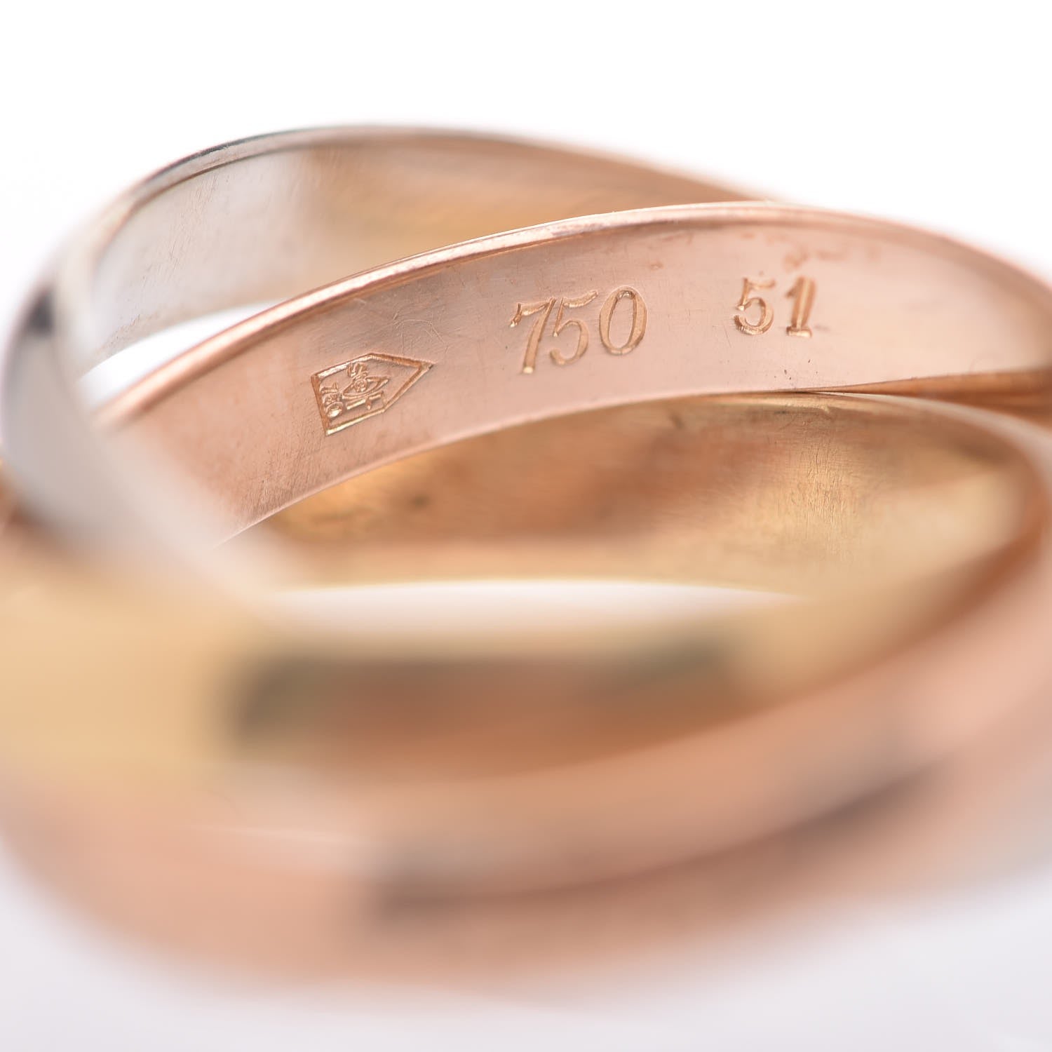 Cartier 18K Pink Yellow White Gold Classic Les Must De Trinity Ring 51 5.75 4 of 7