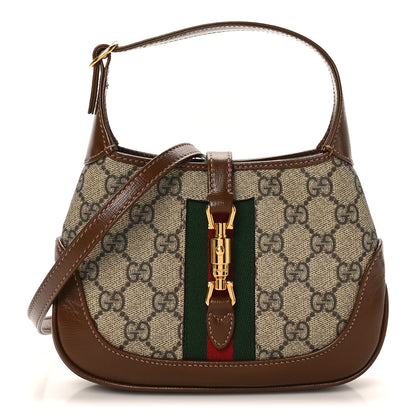 Gucci GG Supreme Monogram Azalea Calfskin Web Mini Jackie 1961 Hobo Beige Ebony Brown Sugar 1 of 10
