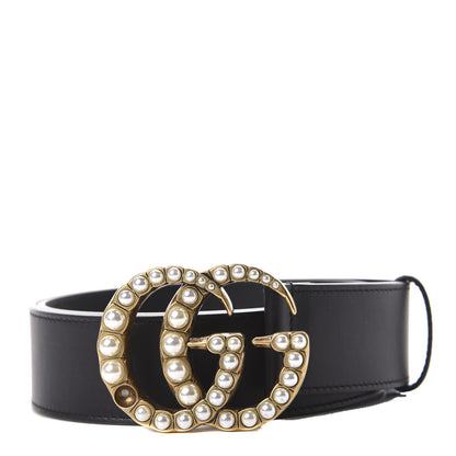 Gucci Moon Calfskin Pearl Double G 40mm Belt 85 34 Black Cream 1 of 6