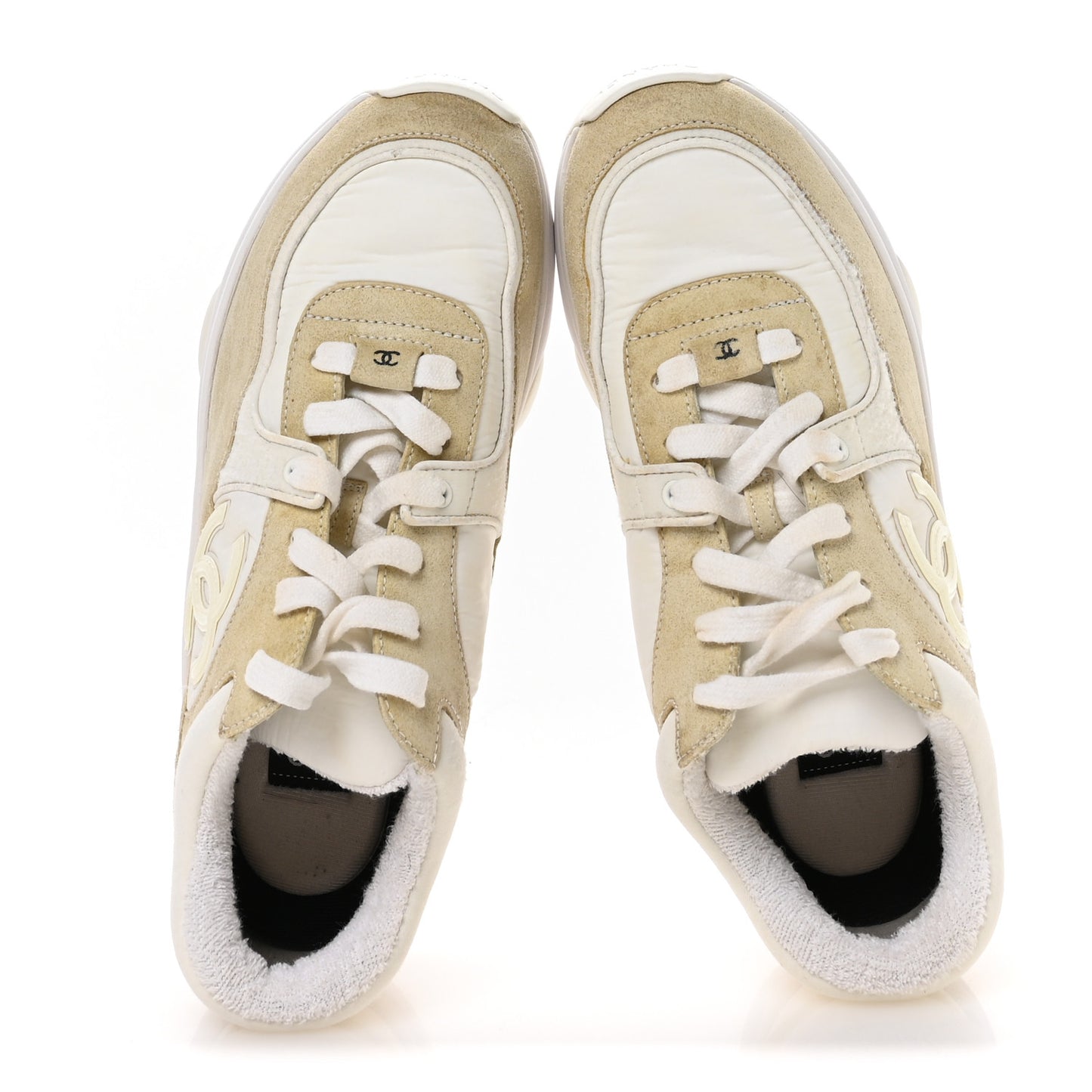 Suede Calfskin Fabric CC Sneakers 37.5 White