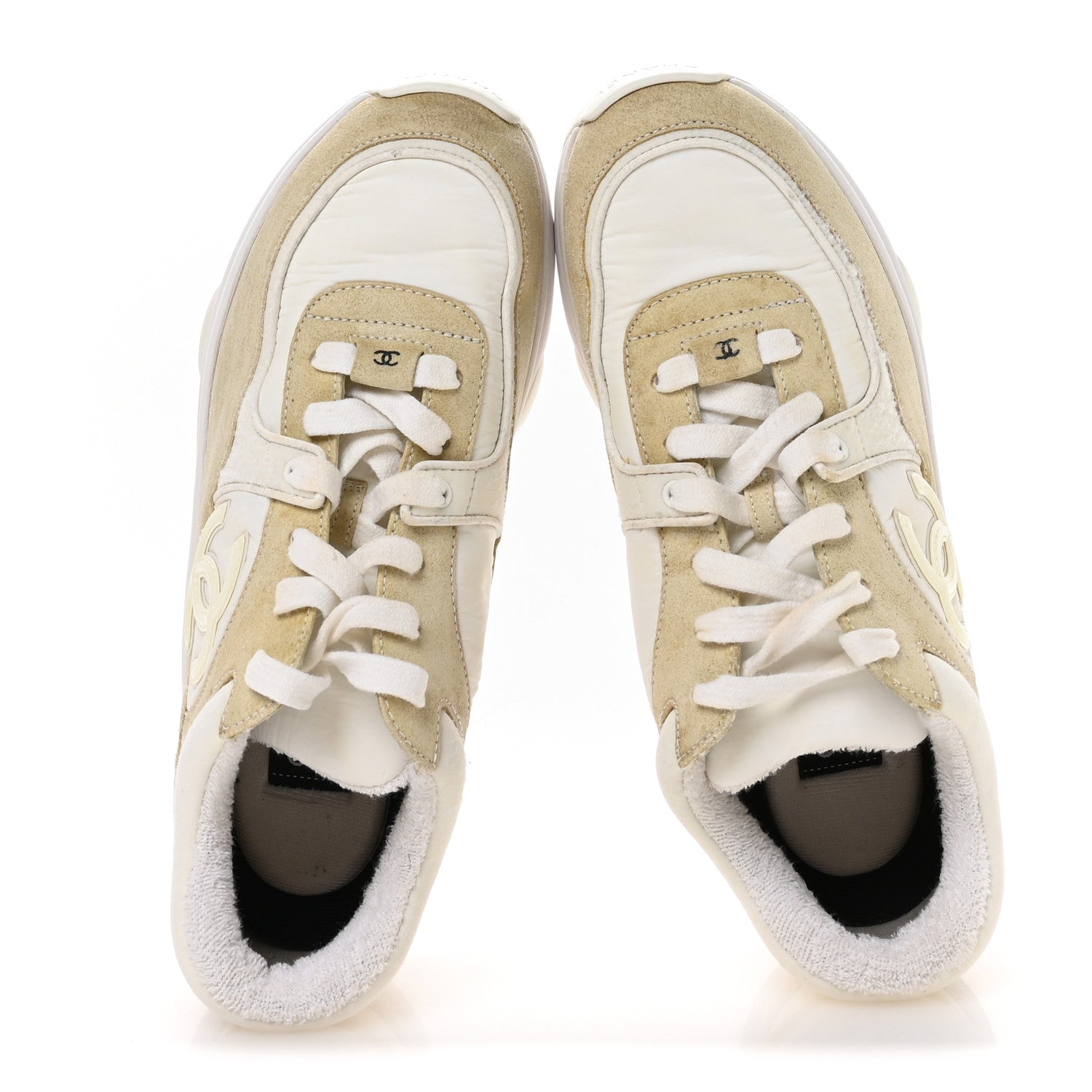 Chanel Suede Calfskin Fabric CC Sneakers 37.5 White 2 of 8