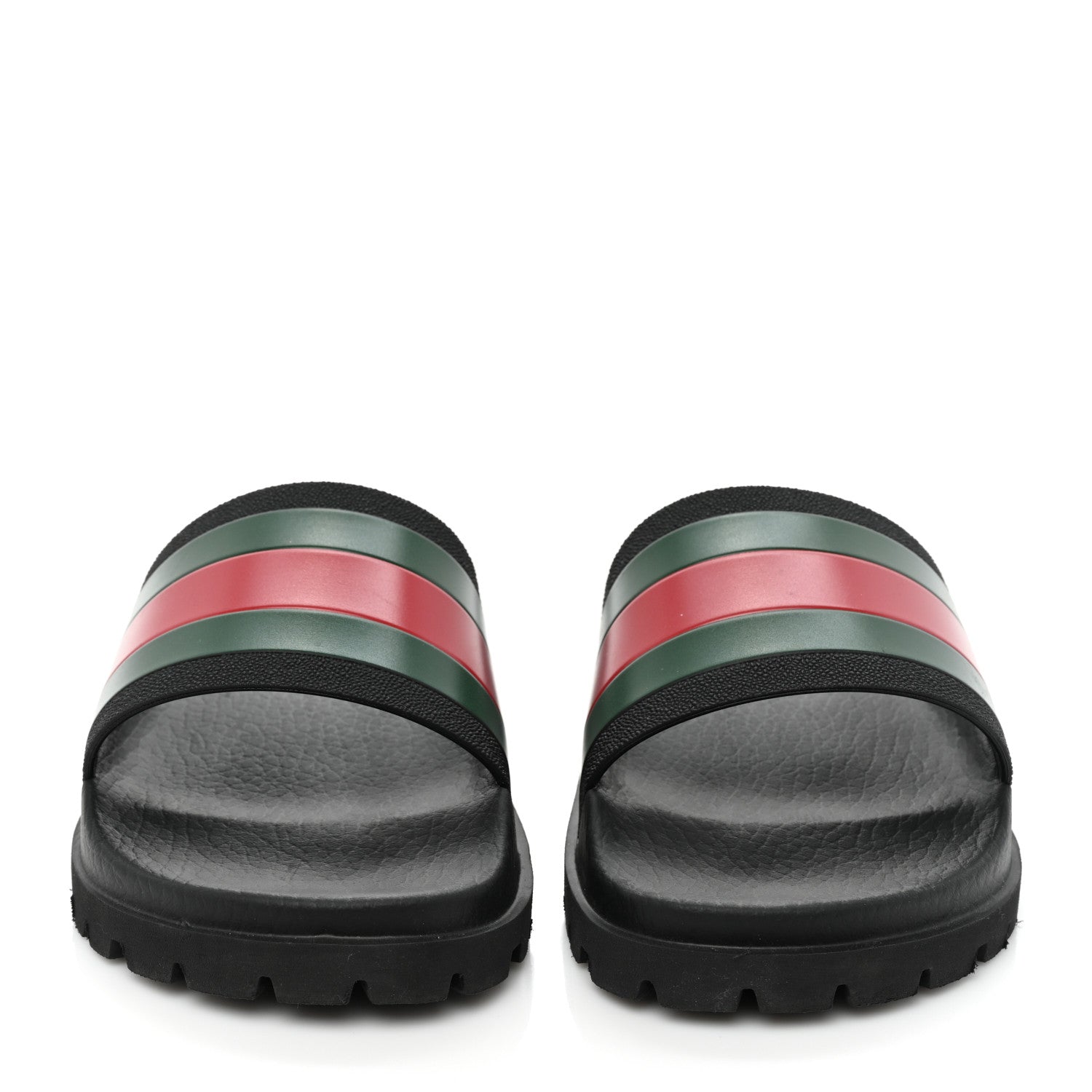 Gucci Rubber Web Mens Lug Sole Slide Sandals 6 Black Green Red 2 of 9
