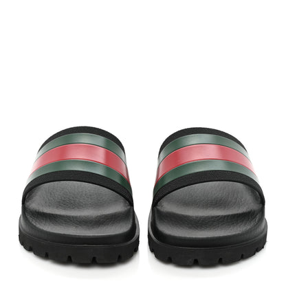 Gucci Rubber Web Mens Lug Sole Slide Sandals 6 Black Green Red 2 of 9
