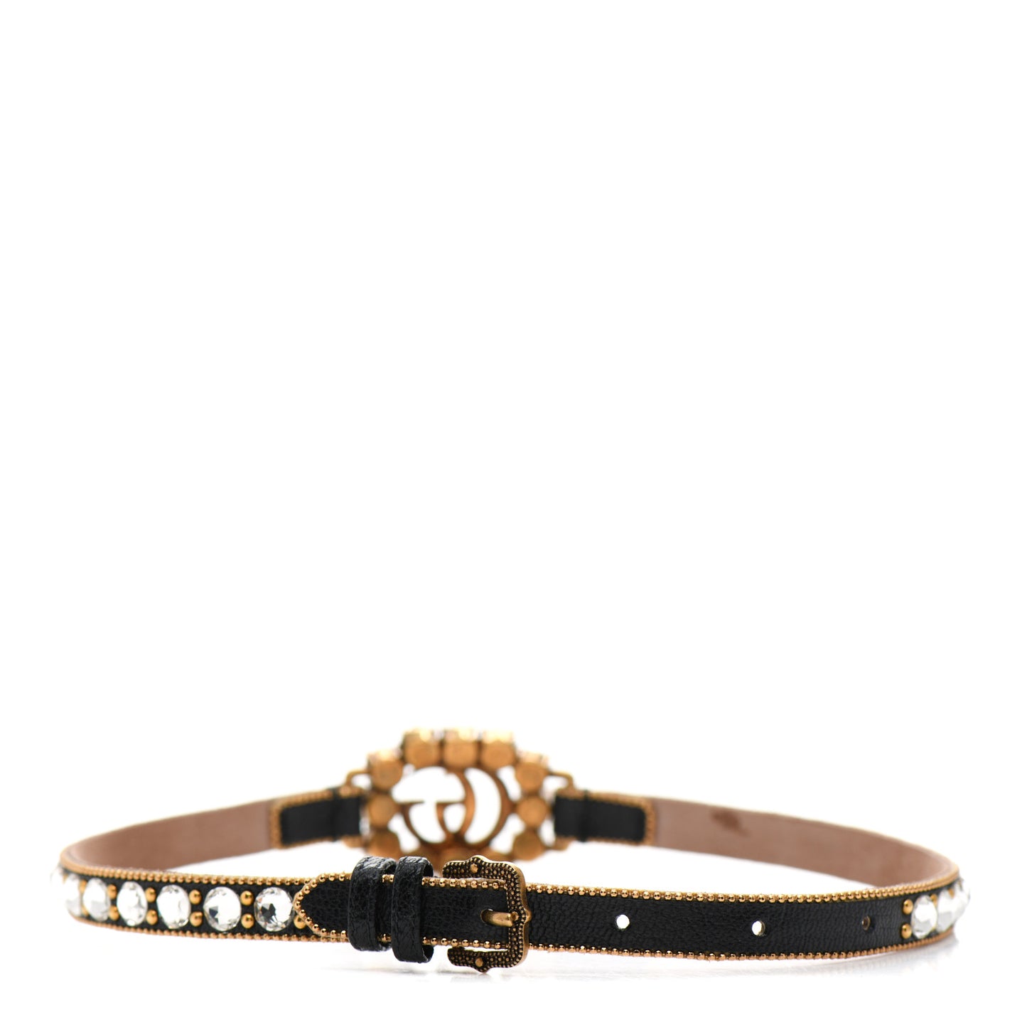 Calfskin Crystal Embellished Double G Choker Necklace Black