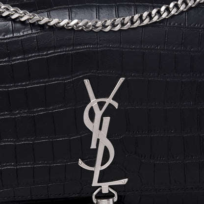 Saint Laurent Calfskin Crocodile Embossed Medium Classic Monogram Kate Tassel Satchel Black 8 of 8