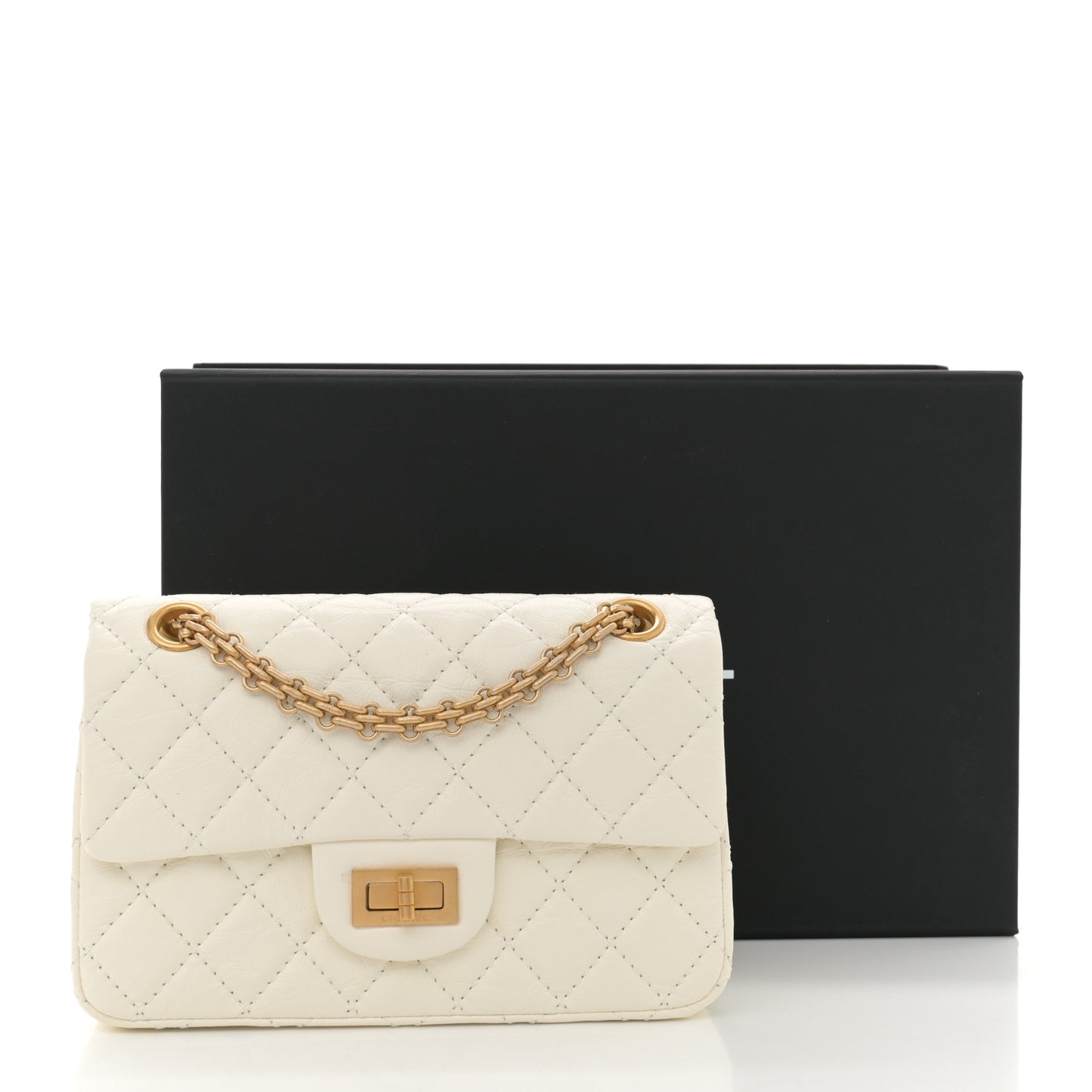 Aged Calfskin Quilted 2.55 Reissue Mini Flap White