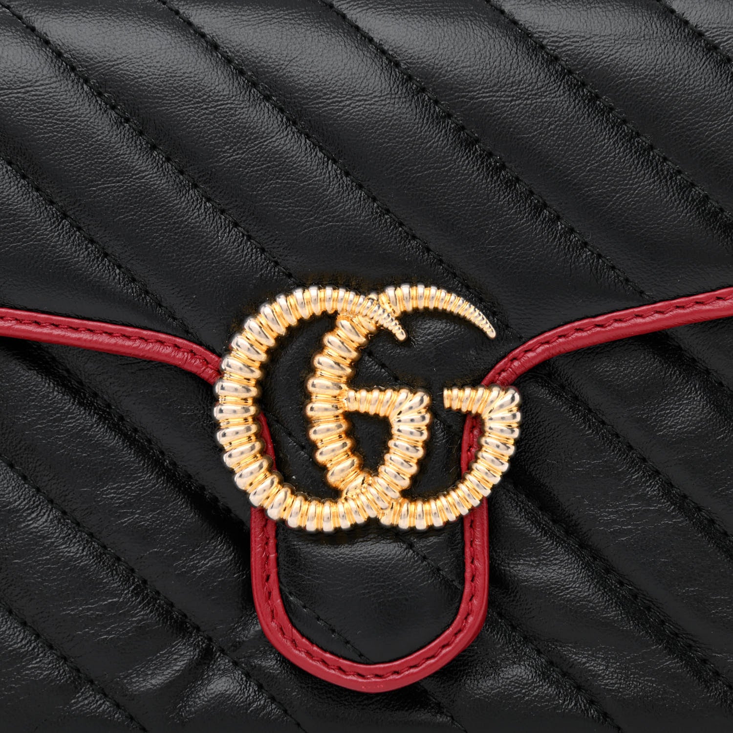 Gucci Vintage Effect Calfskin Matelasse Diagonal Mini Torchon GG Marmont Top Handle Shoulder Bag Black Romantic Cherry 8 of 10