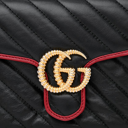 Gucci Vintage Effect Calfskin Matelasse Diagonal Mini Torchon GG Marmont Top Handle Shoulder Bag Black Romantic Cherry 8 of 10