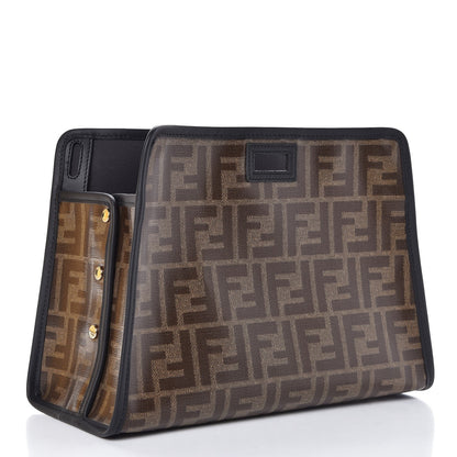 Fendi Glazed Fabric Vitello Century FF 1974 Stamp Patch Mini Peekaboo Defender Cover Mogano Panna Black 3 of 8