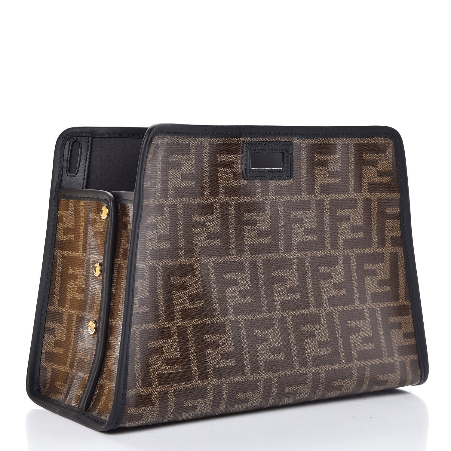 Fendi Glazed Fabric Vitello Century FF 1974 Stamp Patch Mini Peekaboo Defender Cover Mogano Panna Black 3 of 8