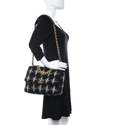 Chanel Tweed Quilted Large Chanel 19 Flap Black White 2 of 12
