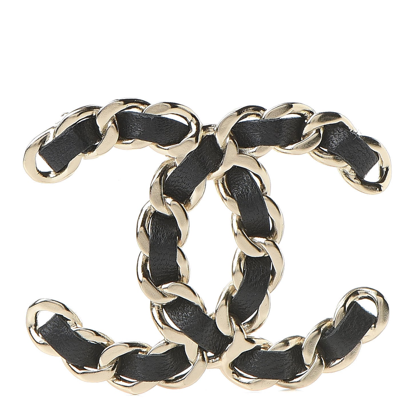 Lambskin Chain CC Brooch Black Gold