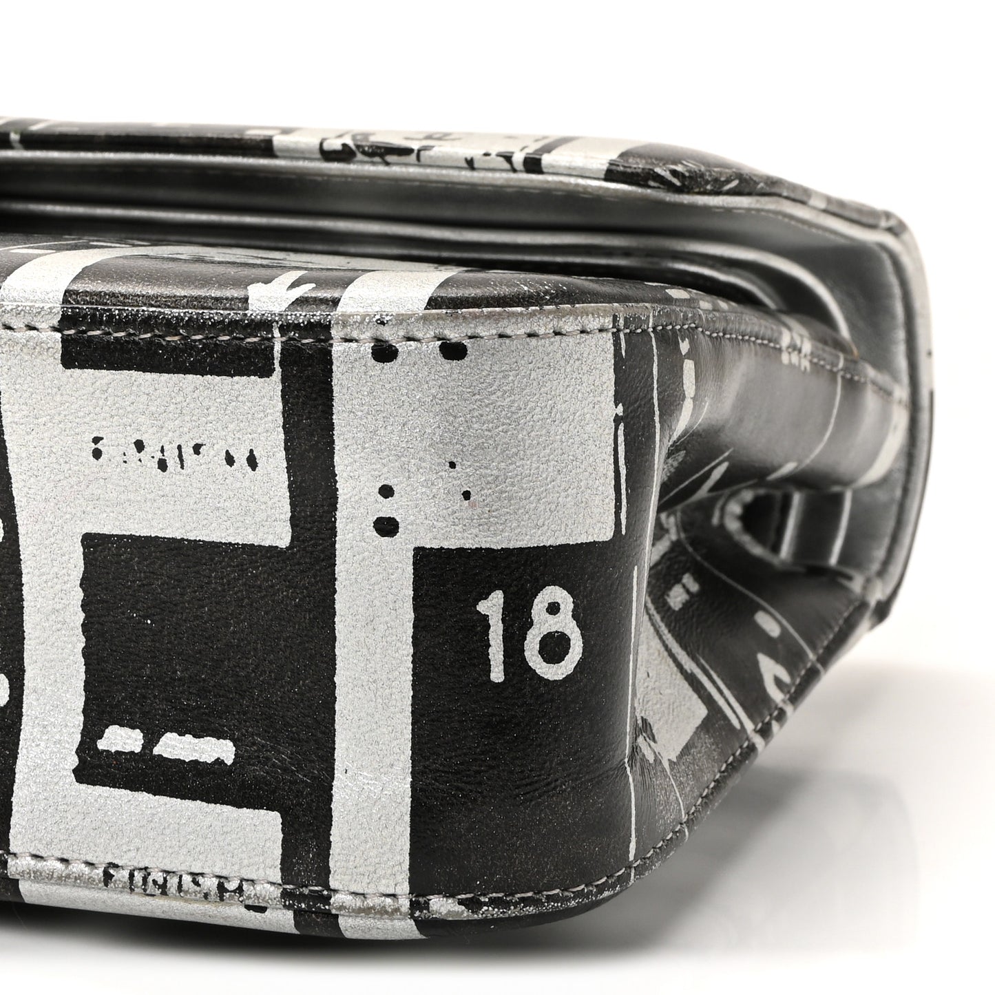 Lambskin Graffiti Printed Medium Double Flap Black Silver