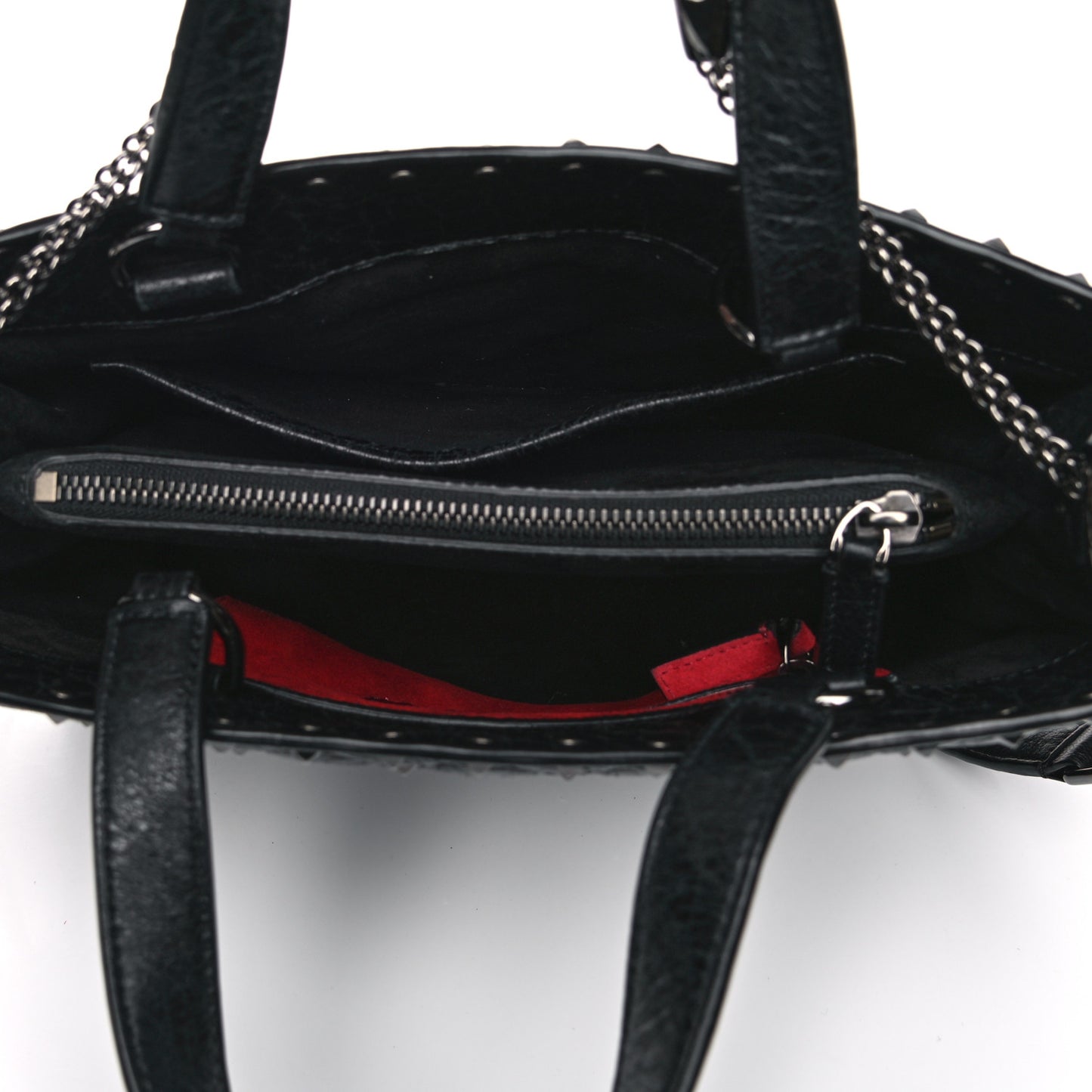 Craquele Nappa Rockstud Spike Tote Black