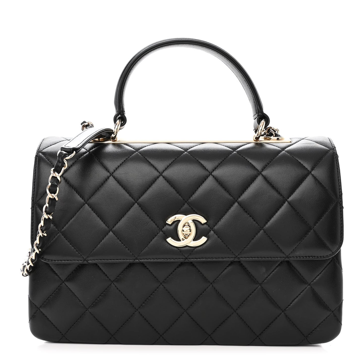 Lambskin Quilted Medium Trendy CC Flap Dual Handle Bag Black